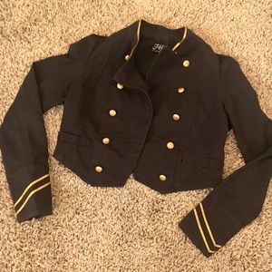 Military black cropped jacket sz. L, runs small
